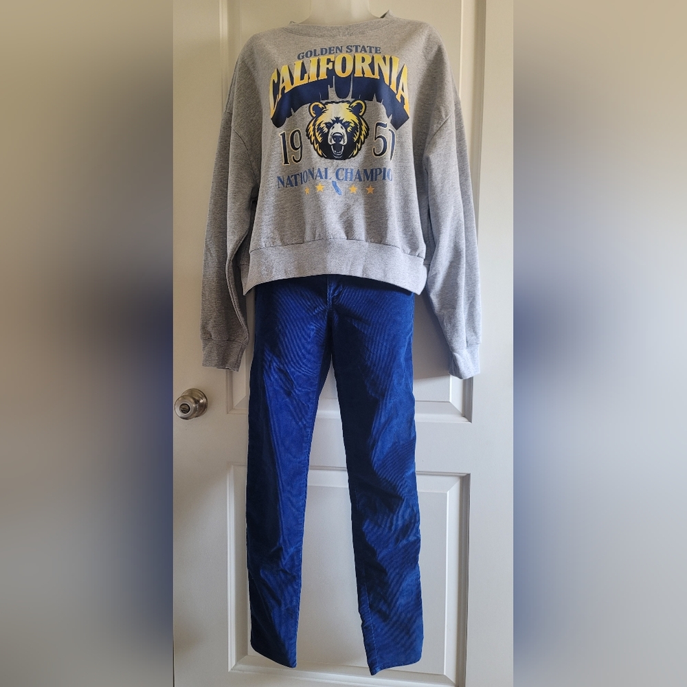 Girls Gray California Sweatshirt and Blue Stretch Cordery Pants